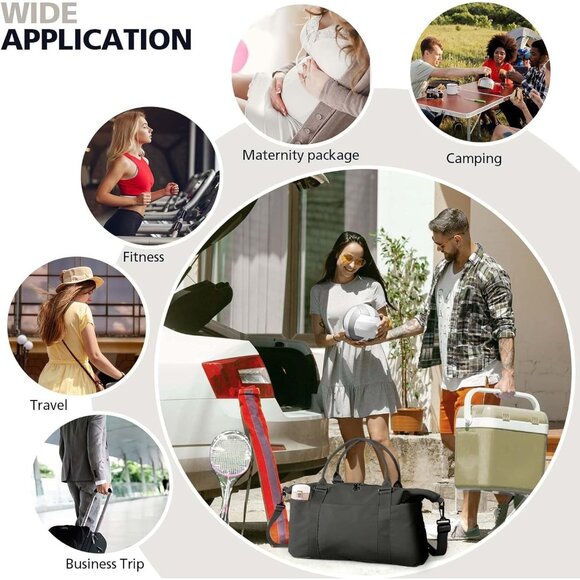 Women Men Black Waterproof Carry On Tote Travel Duffle Bag with Trolley Sleeve - Picture 7 of 7